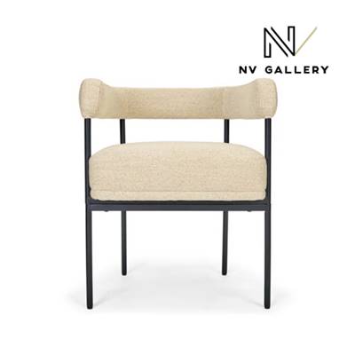 Borry chaise avec accoudoirs en tissu beige sable et métal noir