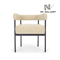 Borry chaise avec accoudoirs en tissu beige sable et métal noir
