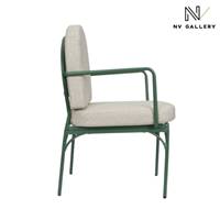 Nolita chaise de jardin avec accoudoirs tissu beige bouclé metal vert