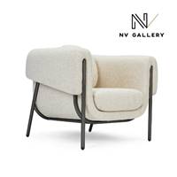 Leone fauteuil en tweed beige et métal brossé mat
