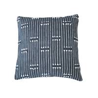 Chik coussin carré 40x40 coton bleu foncé mini franges blanches