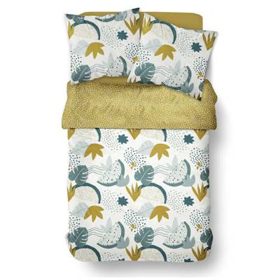 Sunshine parure de lit 220x240 coton imprimé feuille jaune et bleu 11.52