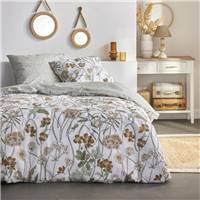 Sunshine parure de lit 220x240 blanche coton imprimé fleuris vert 0.8