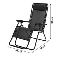 Le Playa fauteuil relax toile polyester enduit PVC noir inclinable