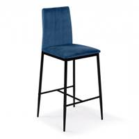 Beata tabouret de bar en velours bleu dossier haut H65