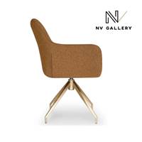 Olivier chaise de bureau rotative en tissu bouclé marron et métal doré