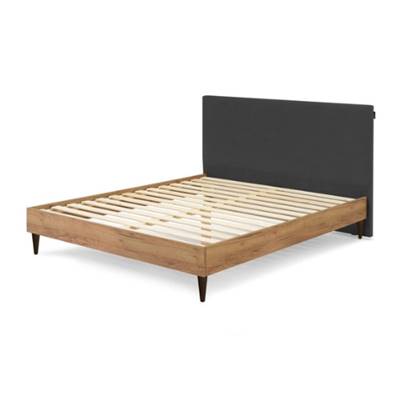 Navasi lit 180x200 gris anthracite avec lattes massives et pied en bois naturel