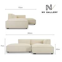 Basil canapé d'angle droit en tissu bouclé blanc et bois noir