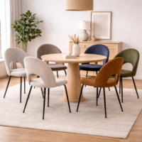 Rave chaise dossier arrondi en tissu beige pieds métal