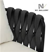 Karev chaise d'extérieur métal noir et tissu blanc écru
