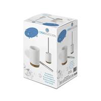 Frotta brosse à toilette ronde en céramique et bambou blanc