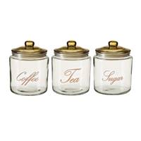 Didu lot de 3 pots de conservation en verre et couvercle doré