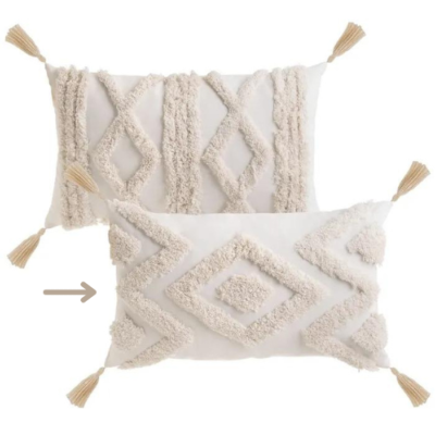 Ashkana coussin en polycoton losange zigzag écru 50x30cm