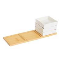 Apéro set de 3 coupelles carrées en porcelaine blanche et bambou