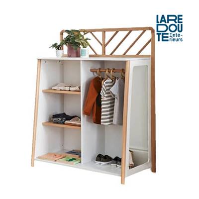 Eglantine armoire penderie en hêtre massif blanc et naturel enfant