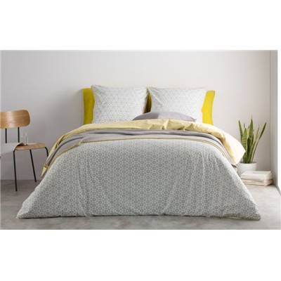 Trio housse de couette gris et jaune 155x220