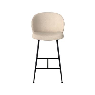 Esmée chaise de bar en tissu bouclé beige et pieds en métal noir H66