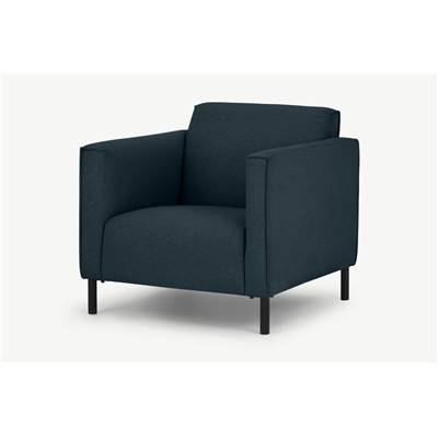 Herron fauteuil en tissu bleu Égée et pieds en métal noirs