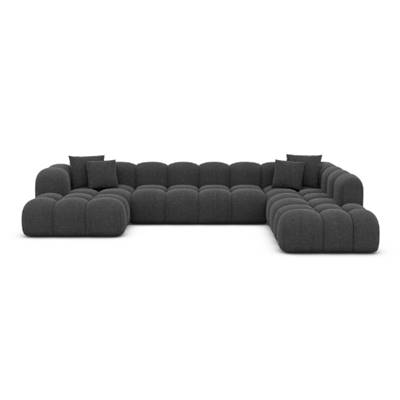 Cotton canapé panoramique d'angle gauche en tissu texturé gris anthracite