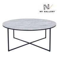 Armelle table basse marbre blanc et métal noir Ø80