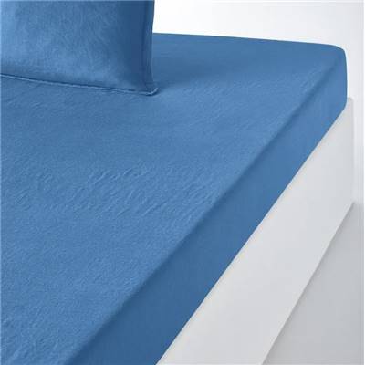 Reve drap-housse lin lavé bleu de provence 90x190