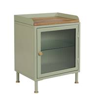 Athezza table de chevet 1 porte en métal, verre et bois de manguier vert