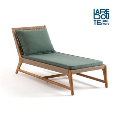 Touna bain de soleil en acacia et tissu vert