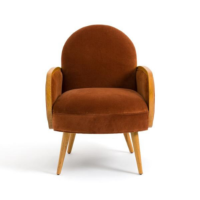 Ambre fauteuil velours et chêne orange cuit