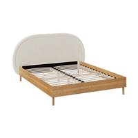 Georgina lit double 160x200 en tissu bouclé beige et bois d'hévéa