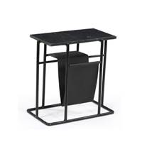 Little table d'appoint porte-journaux en marbre noir et métal