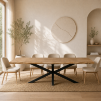 Livea table à manger extensible 220-280cm acacia bords irréguliers pieds croisés