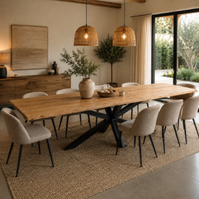 Liveo table à manger extensible 220-280cm bois de manguier bords irréguliers