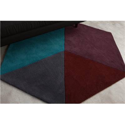 Hagen tapis laine hexagonale bordeaux et multicolore 150x180