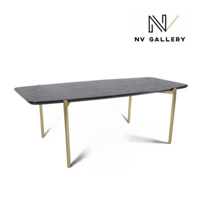 Ambre table à manger en bois naturel et pieds dorés