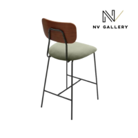 Portimo tabouret de bar en velours vert et peau de noyer