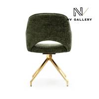 Adlad chaise de bureau rotative en tissu tweed vert kaki et métal doré