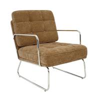Klav fauteuil en tissu texturé camel capitonné tube acier chromé