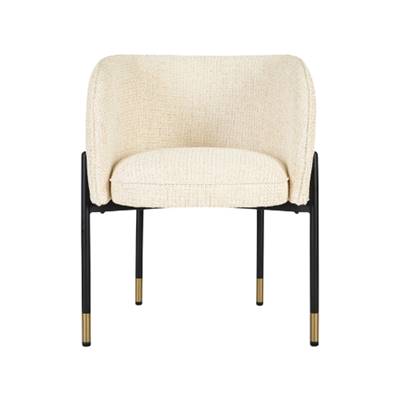 Alexia fauteuil en tissu tweed crème incurvé pied métal noir et laiton