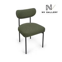 Lama chaise en tissu bouclé vert kaki et métal noir