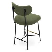 Lama tabouret de bar en tissu bouclé vert kaki et métal noir H66