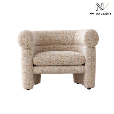 Elyon fauteuil arrondi en tissu blanc et orange