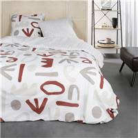 Sunshine parure de lit 220x240 coton imprimé forme rouge gris blanc cassé 7.6