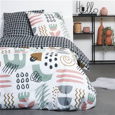 Sunshine parure de lit 240x260 coton noir et formes multicolores 10.12