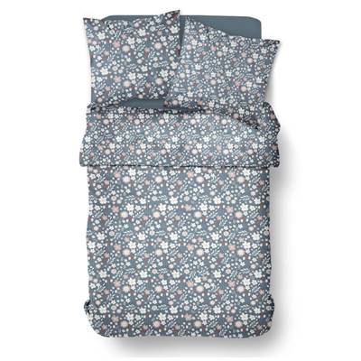 Sunshine parure de lit 220x240 coton imprimé fleurs bleues et roses 12.2