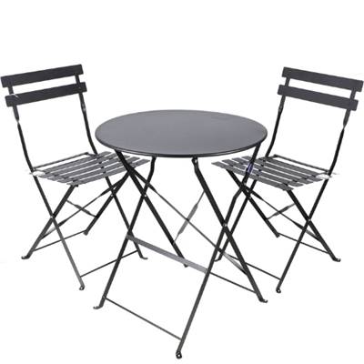 Le Mistral ensemble table et 2 chaises pliables en métal noir