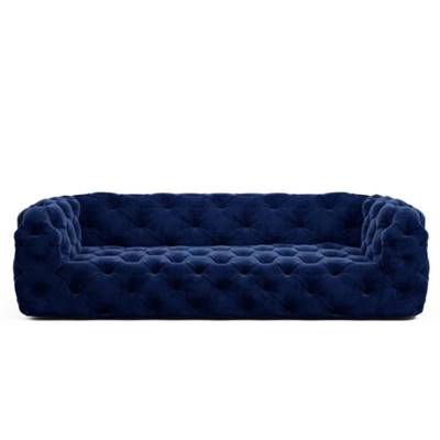 Layor canapé 3 places en velours capitonné bleu foncé