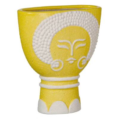 Brun vase jaune visage blanc en céramique