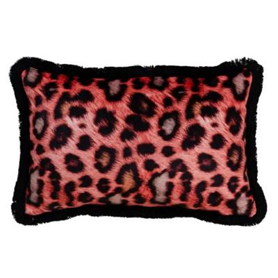 Lynra coussin rectangulaire léopard velours orange et noir 45x30cm