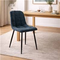 Nancy chaise matelassée bleue en tissu grosse maille pieds métal