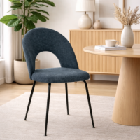 Rave chaise dossier arrondi en tissu bleu foncé pieds métal